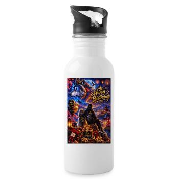 Luminous Birthday Wolf Night Scene - Water bottle with straw - white - Right