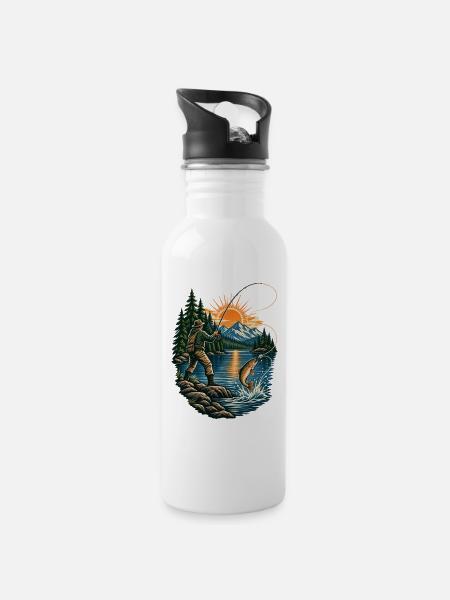 Angler - Trinkflasche mit integriertem Trinkhalm - Weiß