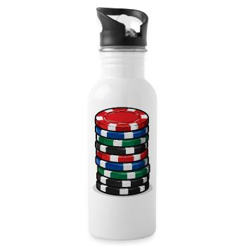 Pokerchip Stack Farbexplosion - Trinkflasche mit integriertem Trinkhalm - Weiß - Rechts
