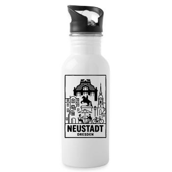 Dresden Neustadt Silhouette - Trinkflasche mit integriertem Trinkhalm - Weiß - Rechts