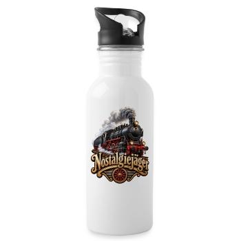 Nostalgiejäger Lokomotive - Trinkflasche mit integriertem Trinkhalm - Weiß - Rechts
