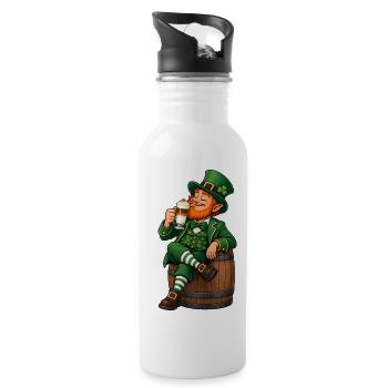 Leprechaun mit Latte Macchiato – Irischer Kaffee - Trinkflasche mit integriertem Trinkhalm - Weiß - Rechts