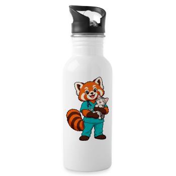 Tierarzt Red Panda hält ein Kätzchen - Trinkflasche mit integriertem Trinkhalm - Weiß - Rechts