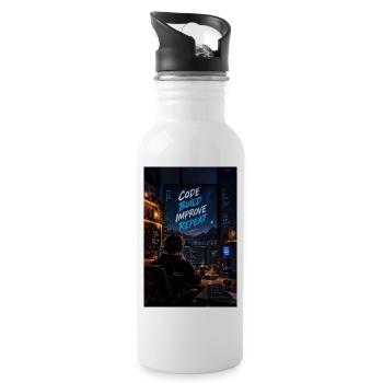 Code Build Improve Repeat Night Dev Studio - Trinkflasche mit integriertem Trinkhalm - Weiß - Rechts