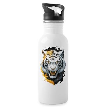 Flammen-Tiger Weißer Krieger - Trinkflasche mit integriertem Trinkhalm - Weiß - Rechts