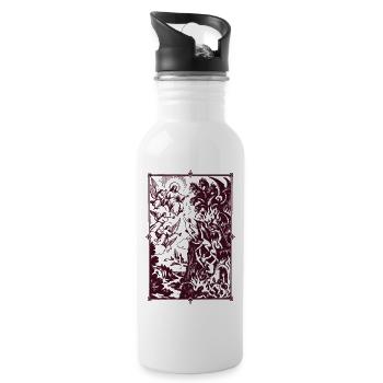 Ritterszene und Drachen im Rahmen - Trinkflasche mit integriertem Trinkhalm - Weiß - Rechts