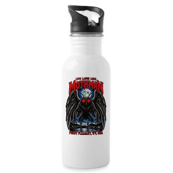Mothman bei Nacht - Trinkflasche mit integriertem Trinkhalm - Weiß - Rechts