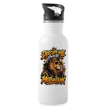 Disziplin übertrifft Motivation - Trinkflasche mit integriertem Trinkhalm - Weiß - Rechts