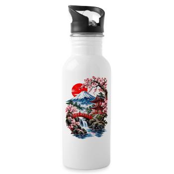 Fuji-Landschaft und Kirschbäume - Trinkflasche mit integriertem Trinkhalm - Weiß - Rechts
