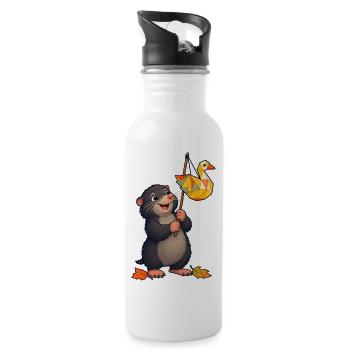 Maulwurf mit fröhlichem Gänse-Lampion - Trinkflasche mit integriertem Trinkhalm - Weiß - Rechts