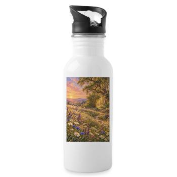 Wildblumen im goldenen Abendlicht - Trinkflasche mit integriertem Trinkhalm - Weiß - Rechts