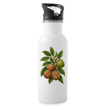Walnüsse mit Blättern - Trinkflasche mit integriertem Trinkhalm - Weiß - Rechts