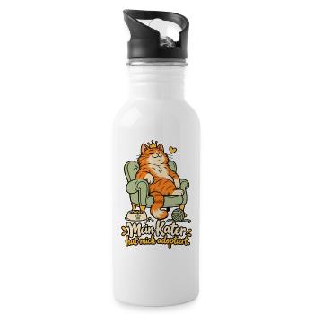 Mein Kater hat mich adoptiert - Trinkflasche mit integriertem Trinkhalm - Weiß - Rechts