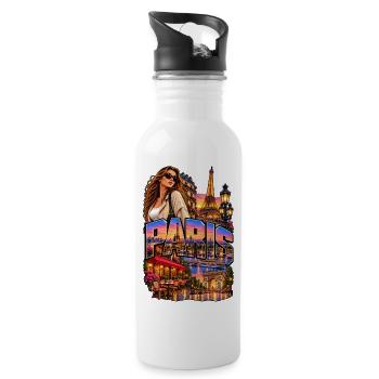 Paris Neon Skyline mit Stilfigur - Trinkflasche mit integriertem Trinkhalm - Weiß - Rechts