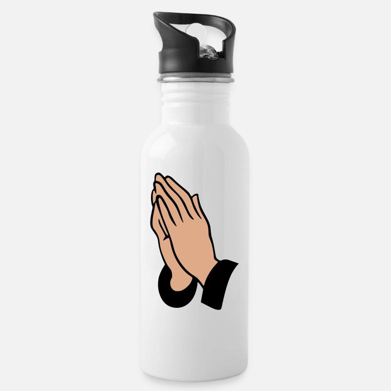 Betende Hände - Trinkflasche mit integriertem Trinkhalm - Weiß