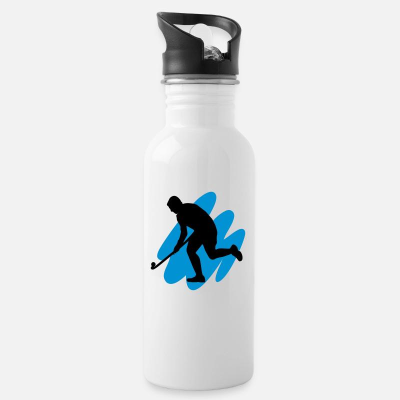 Field Hockey goes 3D - Trinkflasche mit integriertem Trinkhalm - Weiß