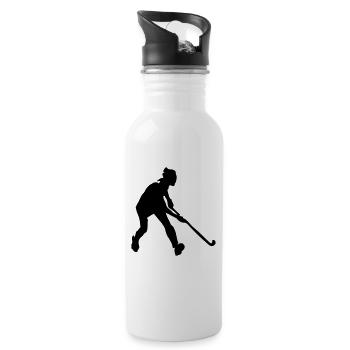 Hockeyspielerin Silhouette Geschenkidee Hockey - Trinkflasche mit integriertem Trinkhalm - Weiß - Rechts