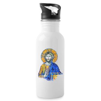 Jesus Christ Mosaic Art in Hagia-Sophia - Water bottle with straw - white - Right
