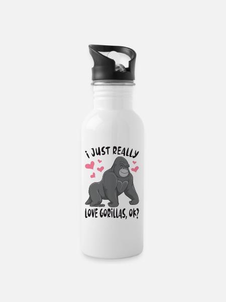 J'aime vraiment les gorilles, ok / Singe Gorille - Gourde avec paille intégrée - blanc