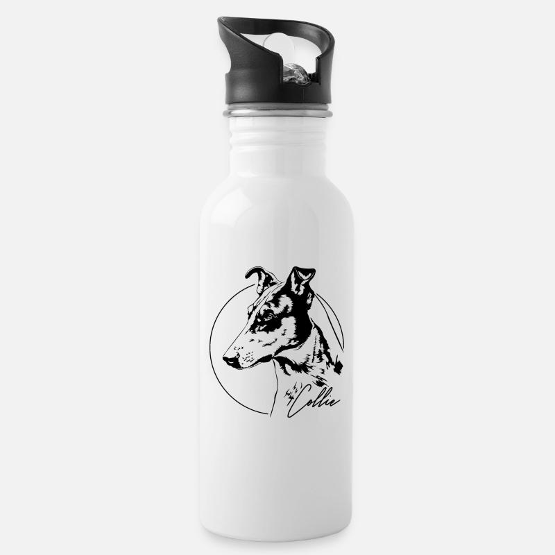KURZHAAR COLLIE Portrait Hund Hunde Wilsigns - Trinkflasche mit integriertem Trinkhalm - Weiß