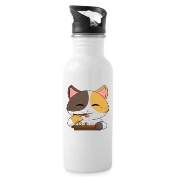 Asiatisches Japanische Sushi Katze I Geschenk - Trinkflasche mit integriertem Trinkhalm - Weiß - Rechts