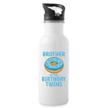 Brother of the birthday twins - Water bottle with straw - white - Right