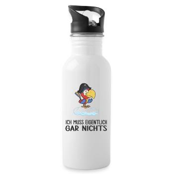 sprechender Papagei Pirat muss gar nichts - Trinkflasche mit integriertem Trinkhalm - Weiß - Rechts