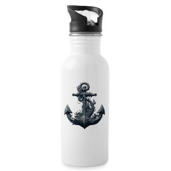 cool sail motif, beautiful, maritime anchor - Water bottle with straw - white - Right