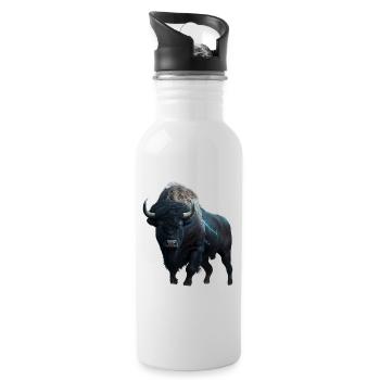 Bison black buffalo with lightning and thunder strong - Water bottle with straw - white - Right