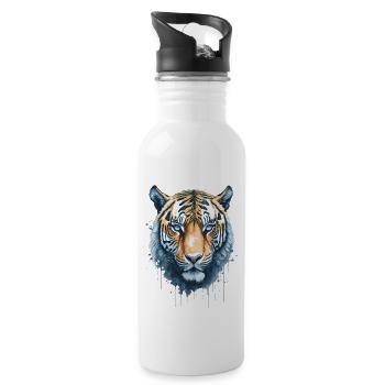 Aquarell Tigerkopf - Trinkflasche mit integriertem Trinkhalm - Weiß - Rechts