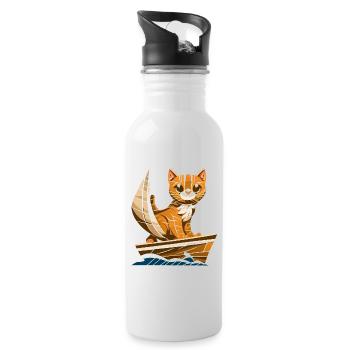 segelt mit Segelboot, Gestreiftes und Abstraktes - Trinkflasche mit integriertem Trinkhalm - Weiß - Rechts