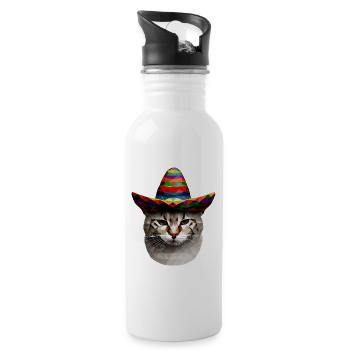 Polygon Katze mit mexikanischem Hut und - Trinkflasche mit integriertem Trinkhalm - Weiß - Rechts