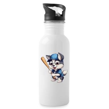 Husky Plays Baseball, Sporty Dog Design - Water bottle with straw - white - Right