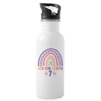 Ich bin schon 7 - 7 Geburtstag Mädchen Geschenk - Trinkflasche mit integriertem Trinkhalm - Weiß - Rechts