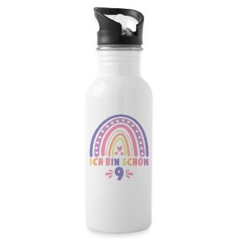 Ich bin schon 9 - 9 Geburtstag Mädchen Geschenk - Trinkflasche mit integriertem Trinkhalm - Weiß - Rechts