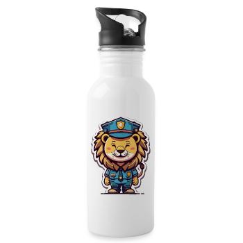 Polizei Löwe Kinder Geschenk - Trinkflasche mit integriertem Trinkhalm - Weiß - Rechts