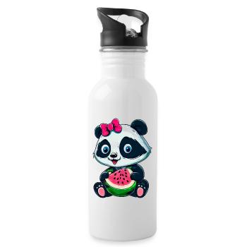 Jolie fille panda à la pastèque - Gourde avec paille intégrée - blanc - Droite