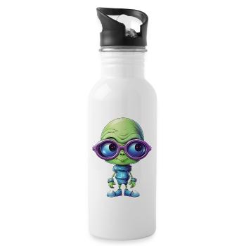 Nerdy alien with glasses - Water bottle with straw - white - Right
