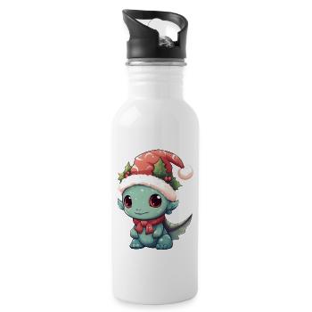 Weihnachtliches Lachen: Fröhlicher Drache mit - Trinkflasche mit integriertem Trinkhalm - Weiß - Rechts