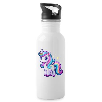 Süßes Regenbogen-Einhorn - Trinkflasche mit integriertem Trinkhalm - Weiß - Rechts