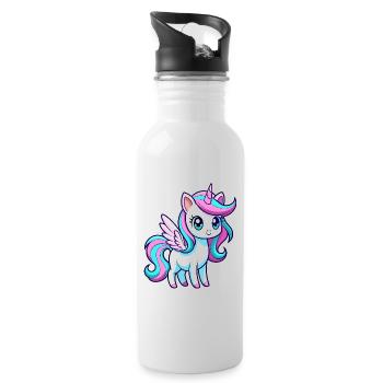 Süßes Regenbogen-Einhorn - Trinkflasche mit integriertem Trinkhalm - Weiß - Rechts