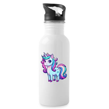 Licorne arc-en-ciel mignonne - Gourde avec paille intégrée - blanc - Droite