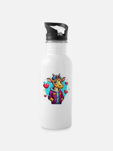 Giraffe Parade: Cool Giraffe - Water bottle with straw - white