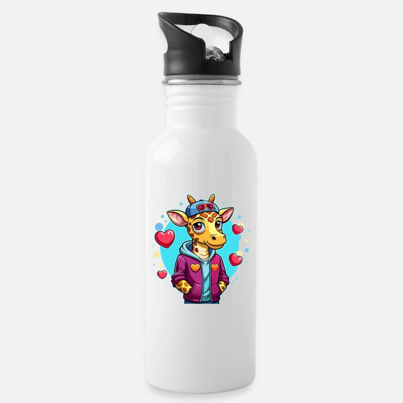 Giraffen-Parade: Coole Giraffe - Trinkflasche mit integriertem Trinkhalm - Weiß