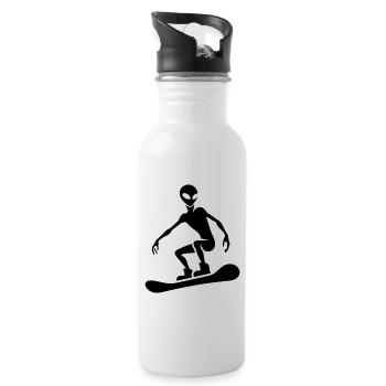 Minimalistisches Design: Alien Snowboarder - Trinkflasche mit integriertem Trinkhalm - Weiß - Rechts
