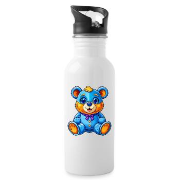 Blue Teddy - Water bottle with straw - white - Right
