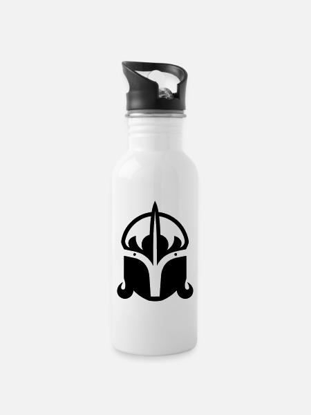 Wikingerhelm Krieger - Trinkflasche mit integriertem Trinkhalm - Weiß