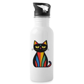 Katze Halloween Kater - Trinkflasche mit integriertem Trinkhalm - Weiß - Rechts