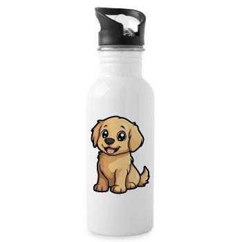Golden Retriever Hund Comic Niedlich - Trinkflasche mit integriertem Trinkhalm - Weiß - Rechts