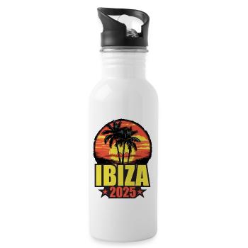 Ibiza 2025 Holiday Palm Trees Colorful - Water bottle with straw - white - Right